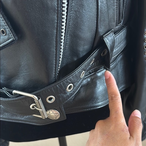 RARE VINTAGE BAJA Trading Company Studded Eagle Rhinestone 100% Leather Jacket - Picture 8 of 16